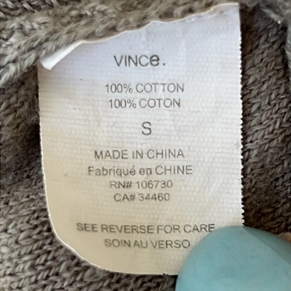 Vince Taupe Slub Knit Cotton Slouchy Hooded Sweater Size Small - Picture 8 of 8